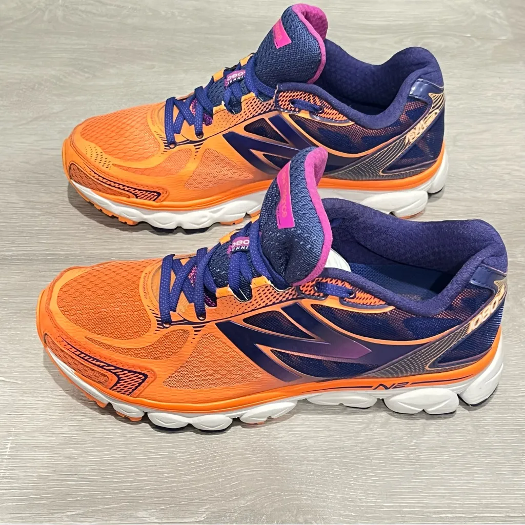 New Balance Women's 1080 V5 N2 Orange and Purple Athletic Running Shoes - Image 2