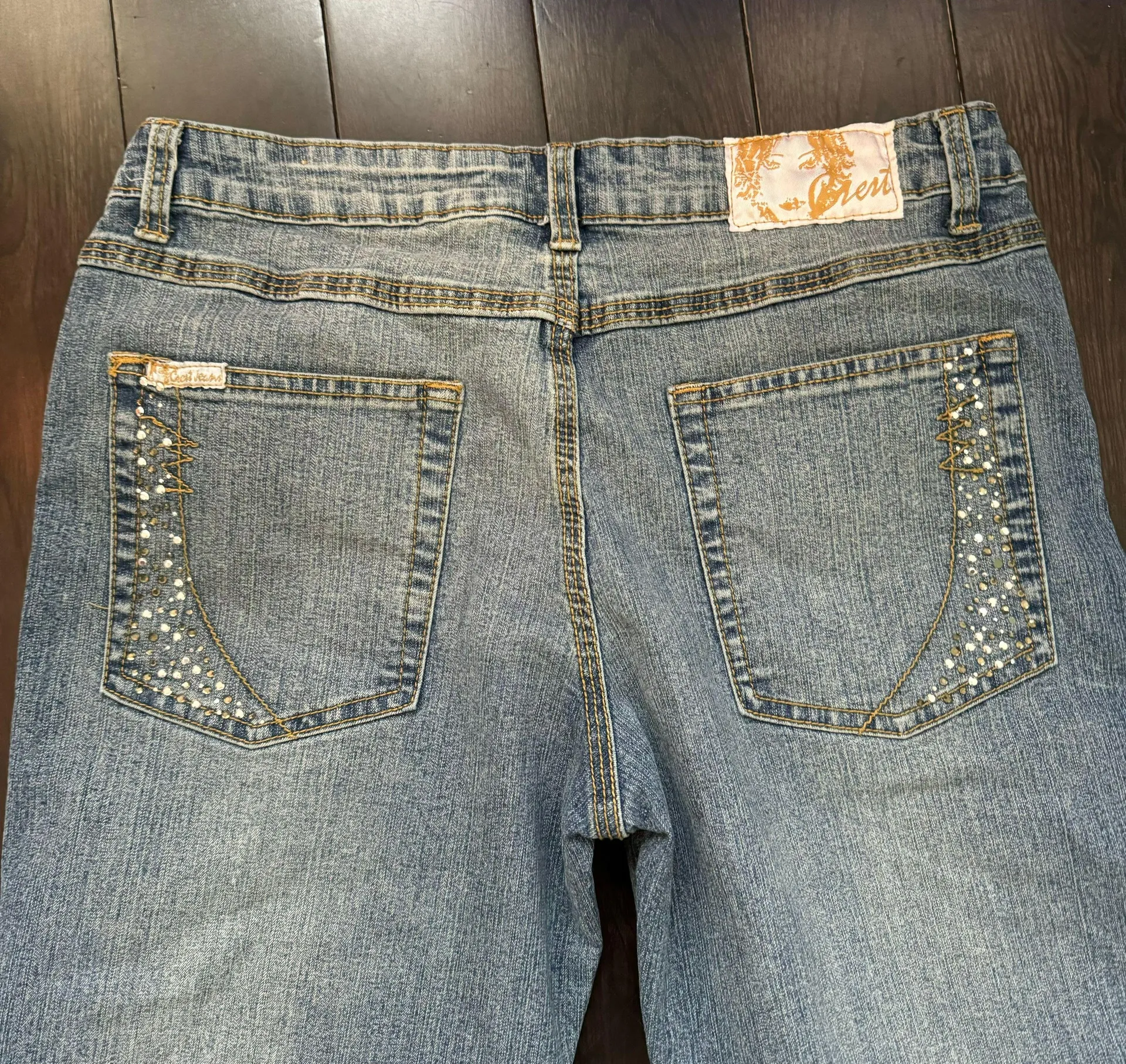 Vintage Y2K Crest Ankle Denim Bedazzled Rhinestone Denim Jeans Sz 11/12 Blue - Image 7