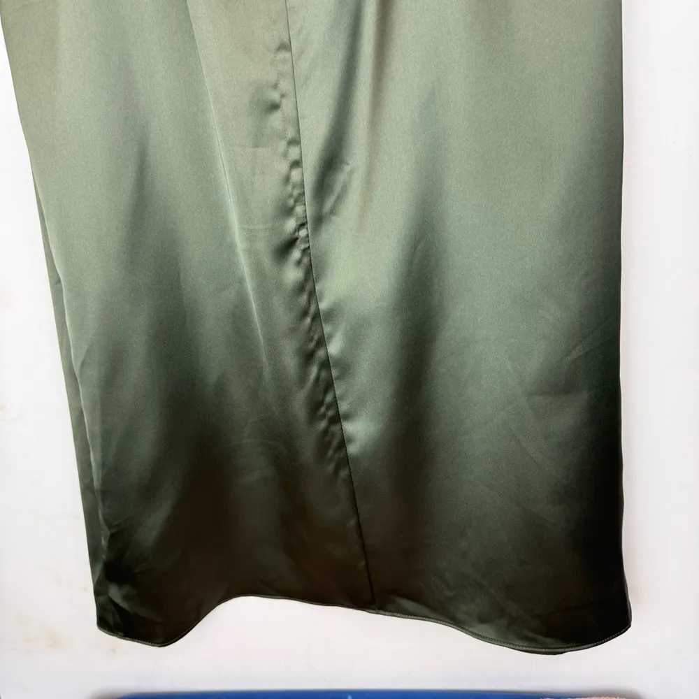 NWT Zara Green Satin Effect Midi Wrap Dress Sz Large Beaded Straps - Image 15