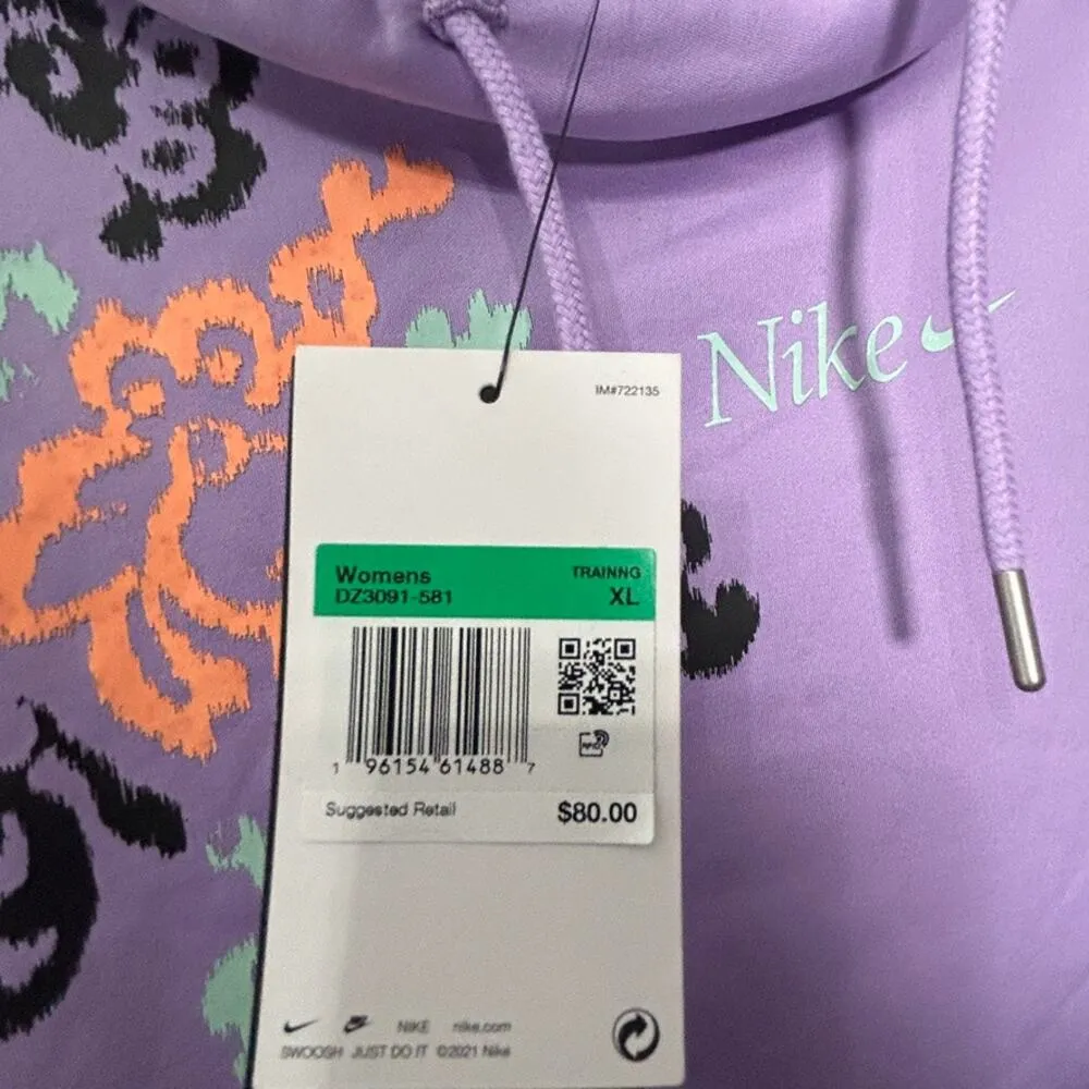 NEW Nike Women's Therma-FIT Crop Hoodie Purple Floral Large Gorpcore Fairycore - Image 11