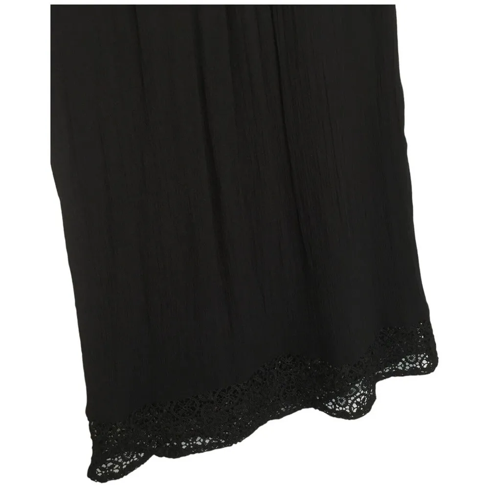 Lucky Brand Boho Crochet Lace Long Sleeve Tassel Textured Womens Dress Black S - Image 9