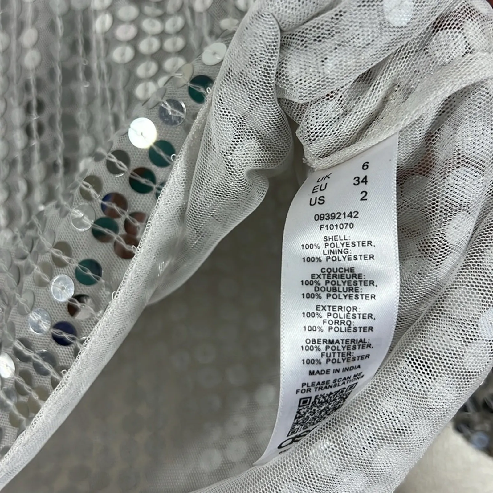 NWT ASOS Crop Top Womens 2 Silver Sequin Puff Sleeve Mesh Disco Futuristic - Image 6