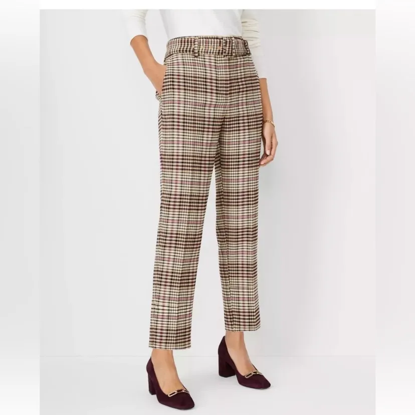 NWT ANN TAYLOR Plaid Belted Pants - Image 9