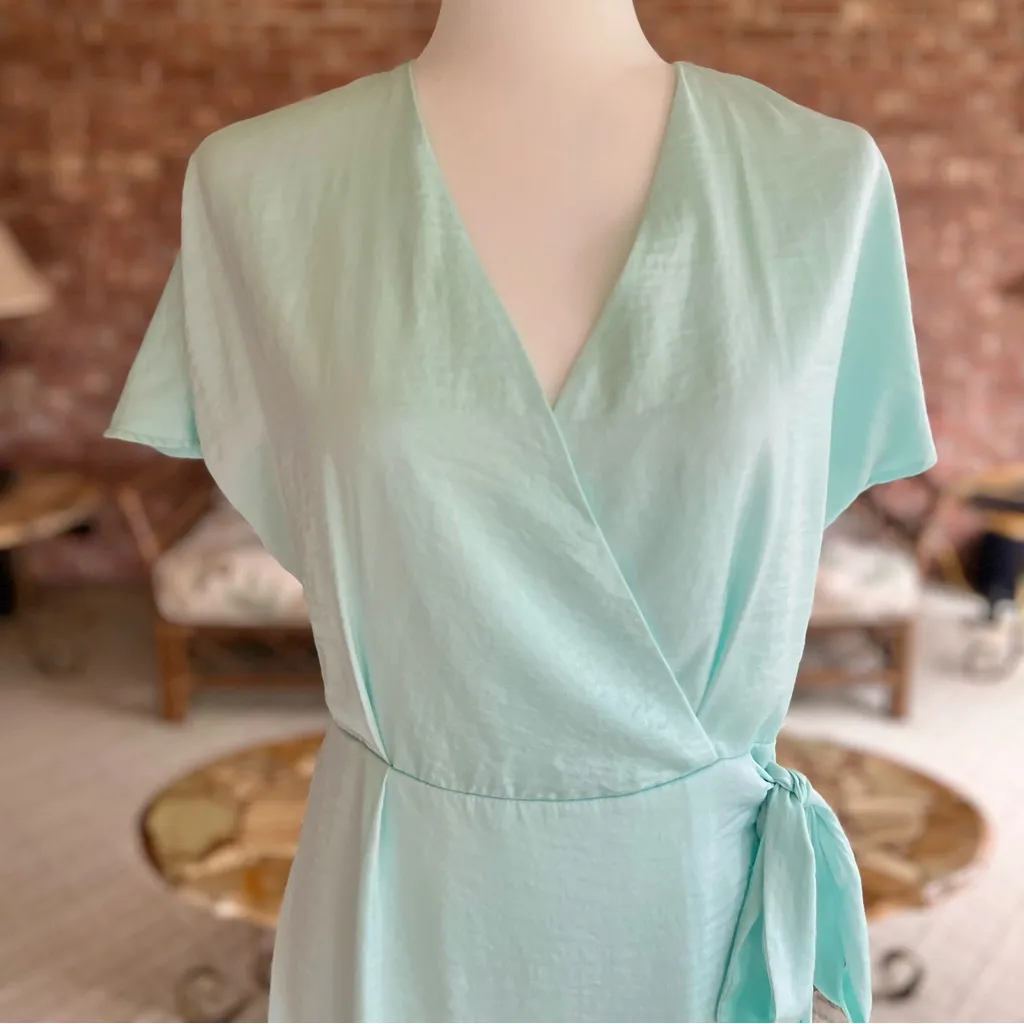 NWT Bar III Dress Mini Tie Waist Short Dolman Sleeve M Aqua Blue Garden Party - Image 4