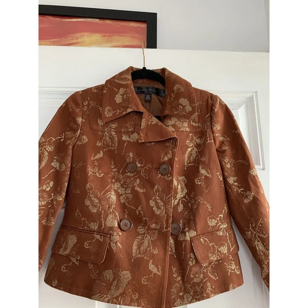Apostrophe Luxury is a State of Mind women blazer Brown‎ Gold Floral Size 2 - Image 3