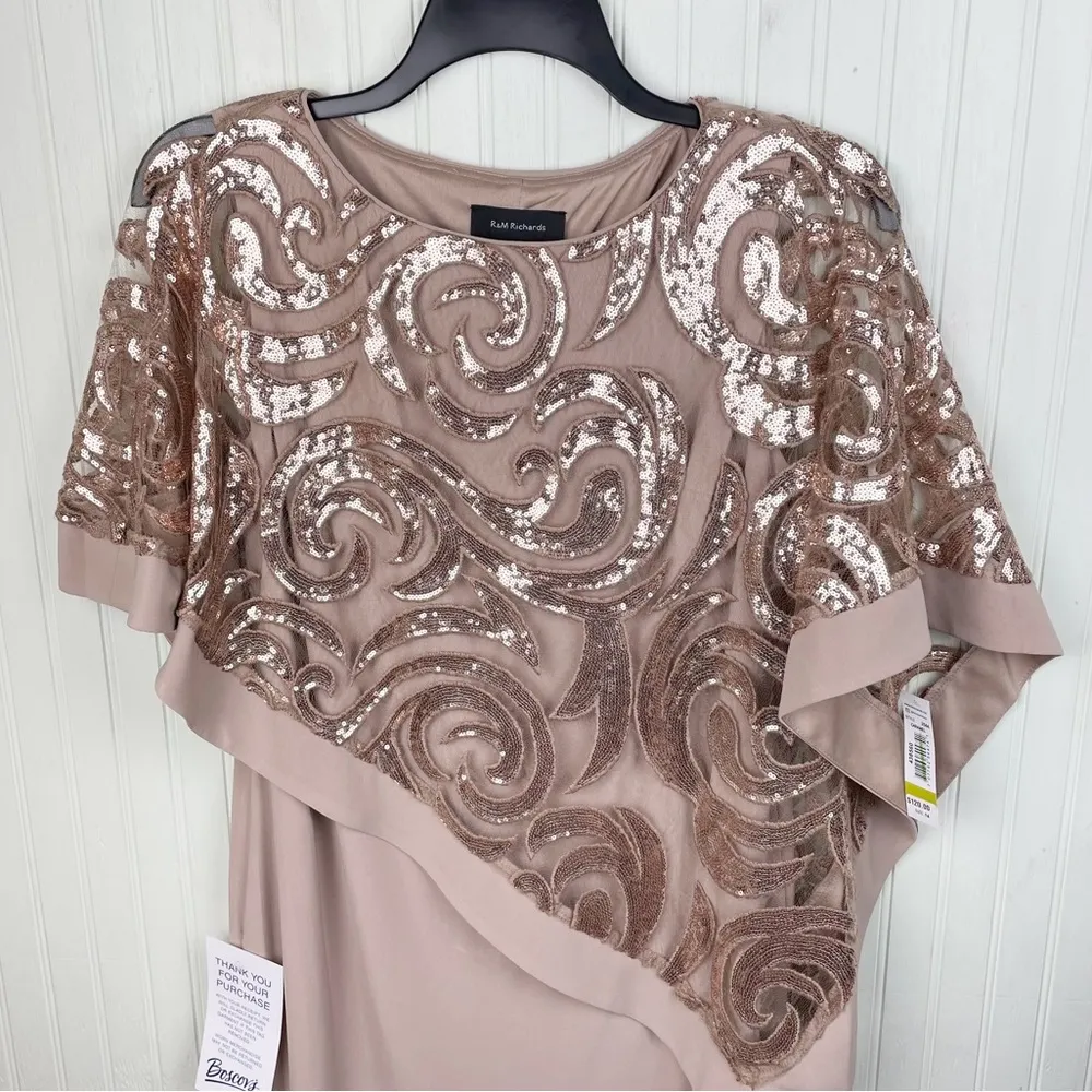 NEW R&M Richards 2584 Short Mother Of The Bride Dress Caramel Gold Sequin Size 6 - Image 6