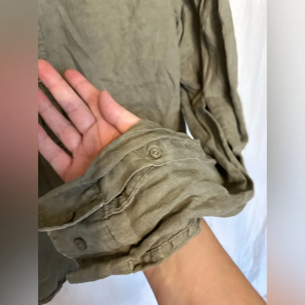 Celio Olive Button Down 100% Linen Shirt Size X - Image 3