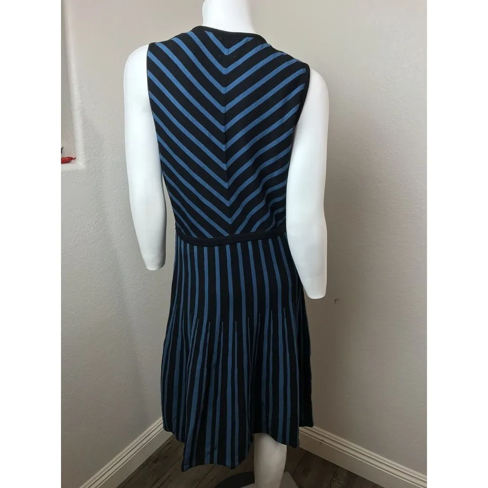 ANNE KLEIN Women's Dress Large Black Juniper Flare Striped V-Neck Sleeveless - Image 5