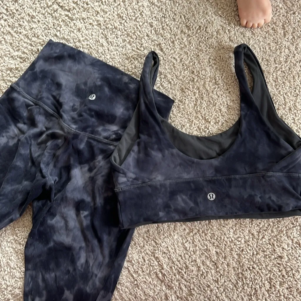 LULULEMON Black Tie-Dye Sports Bra and Leggings Set - Image 5