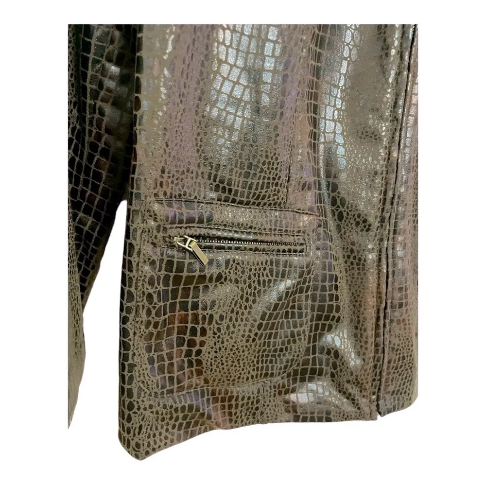 ELEMENTZ Croc Jacket Brown Black Womans size L Fully Lined Embossed Snake - Image 4