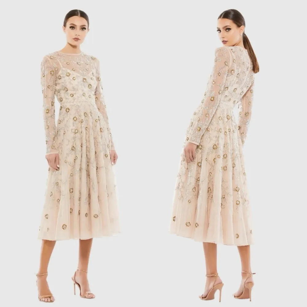 Mac Duggal 10799 Beaded Illusion High Neck Long Sleeve A Line Dress Size 14 NWT - Image 2