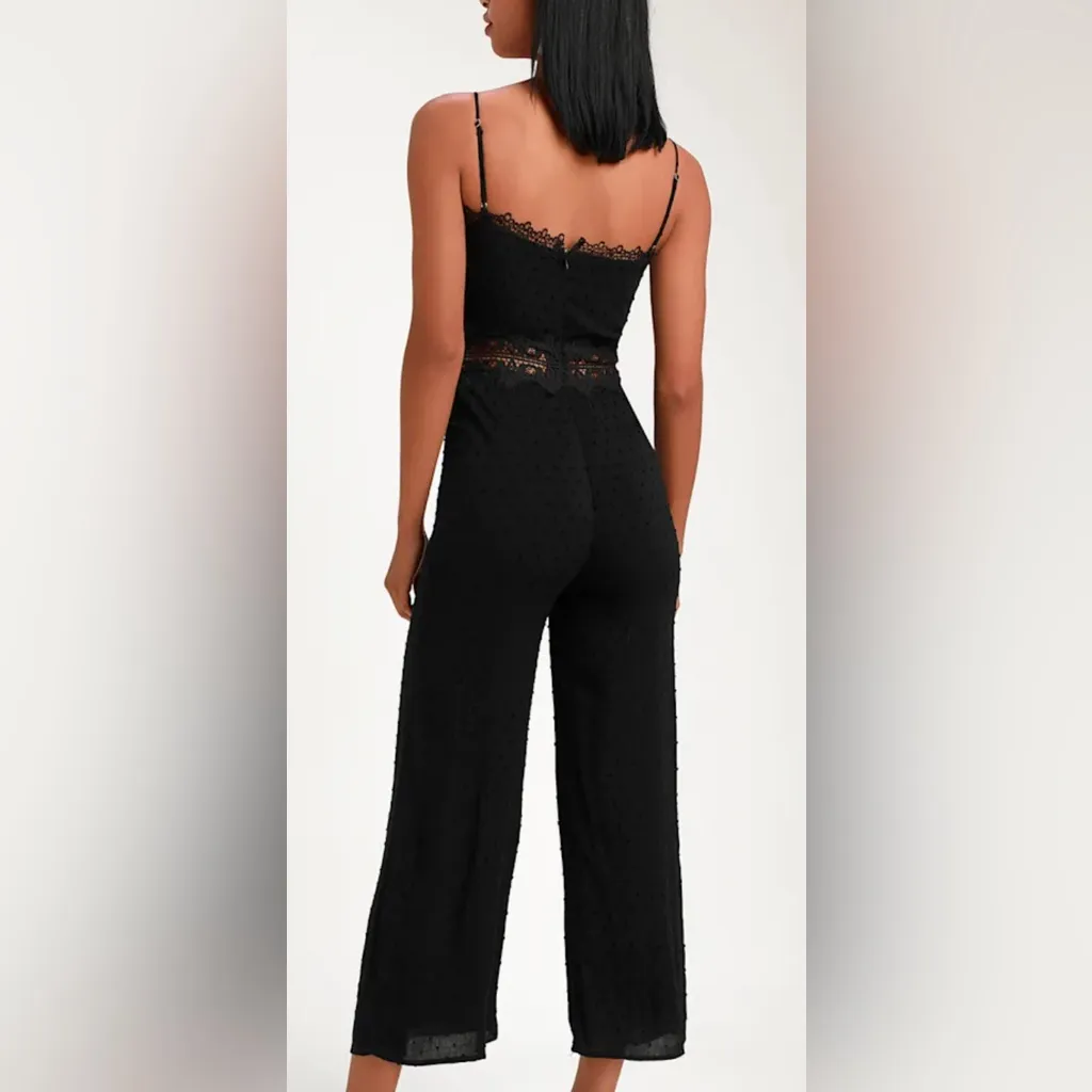 Lulus Leeta Black Swiss Dot Lace Wide Leg Jumpsuit Size XS - Image 5
