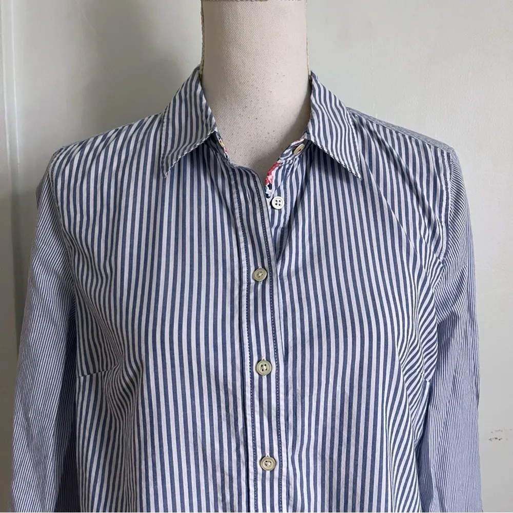 Talbots • Blue White Seersucker Striped Button Down Blouse - Image 2