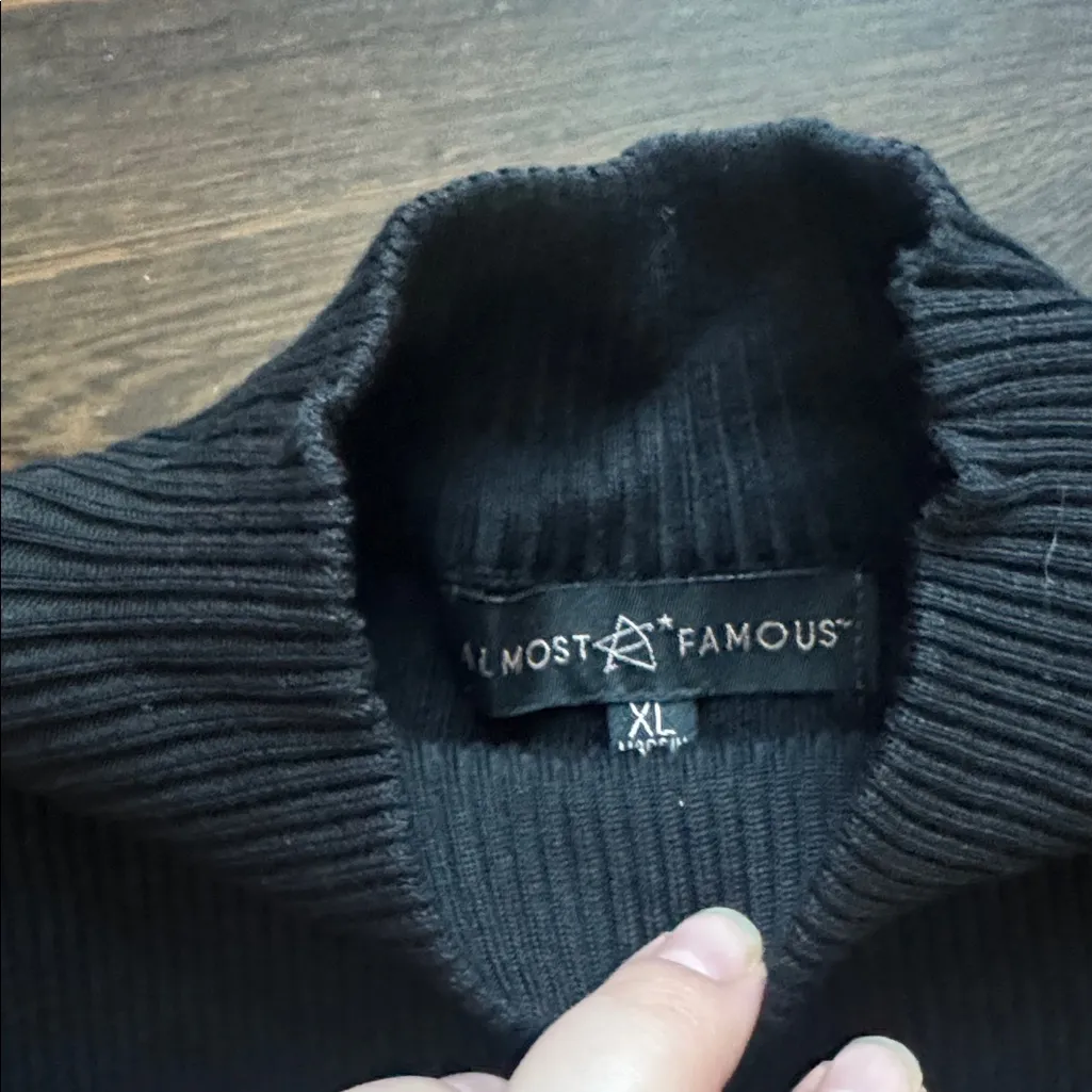 Almost Famous Ribbed Knit Sheer Sleeve Sweater Dress Black XL - Image 4