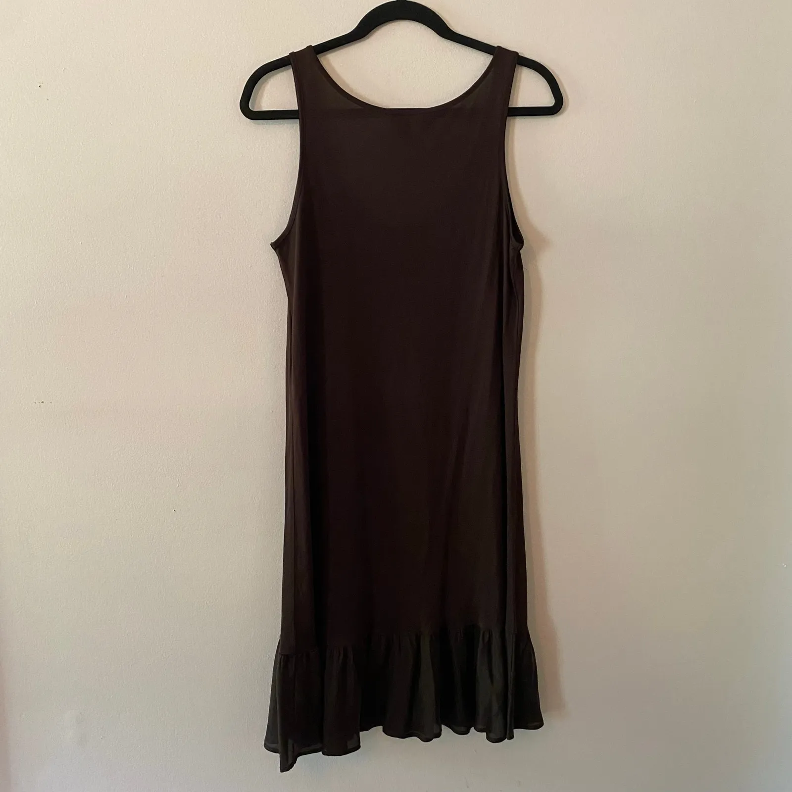 Eileen Fisher Chocolate Brown 100% Silk Sleeveless Tank Dress Midi Women's Small - Image 5