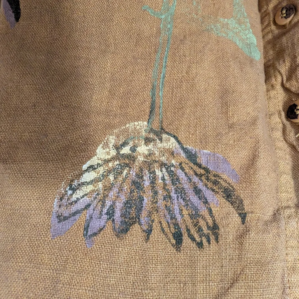 Vintage Bluefish Floral Hand Painted Linen Vest Women's 2 Tan/Brown Brown - Image 6