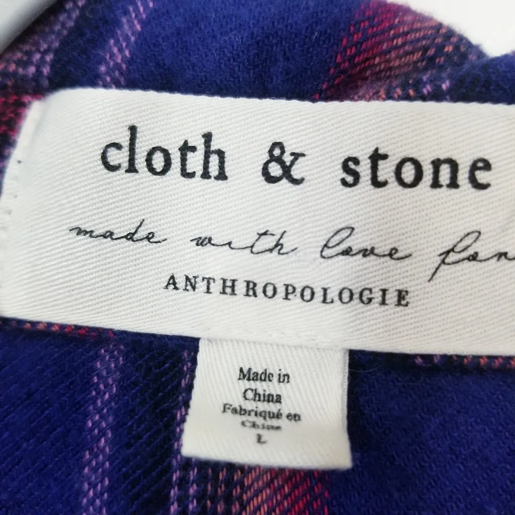 Anthropologie Cloth & Stone Blue and Red Plaid Button-Up Shirt Long Sleeves - Image 3