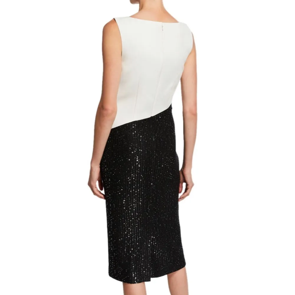 St. John Colorblock Tuxedo Bodice Dress w/Sequin Ribbed Knit, Size 10 NWT $1395 - Image 4