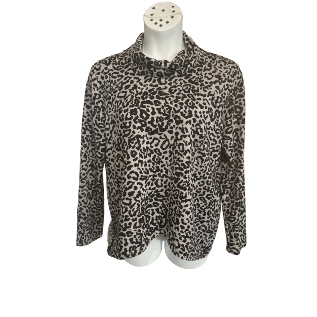 Jones New York  Gray Leopard Print Turtleneck - Image 2