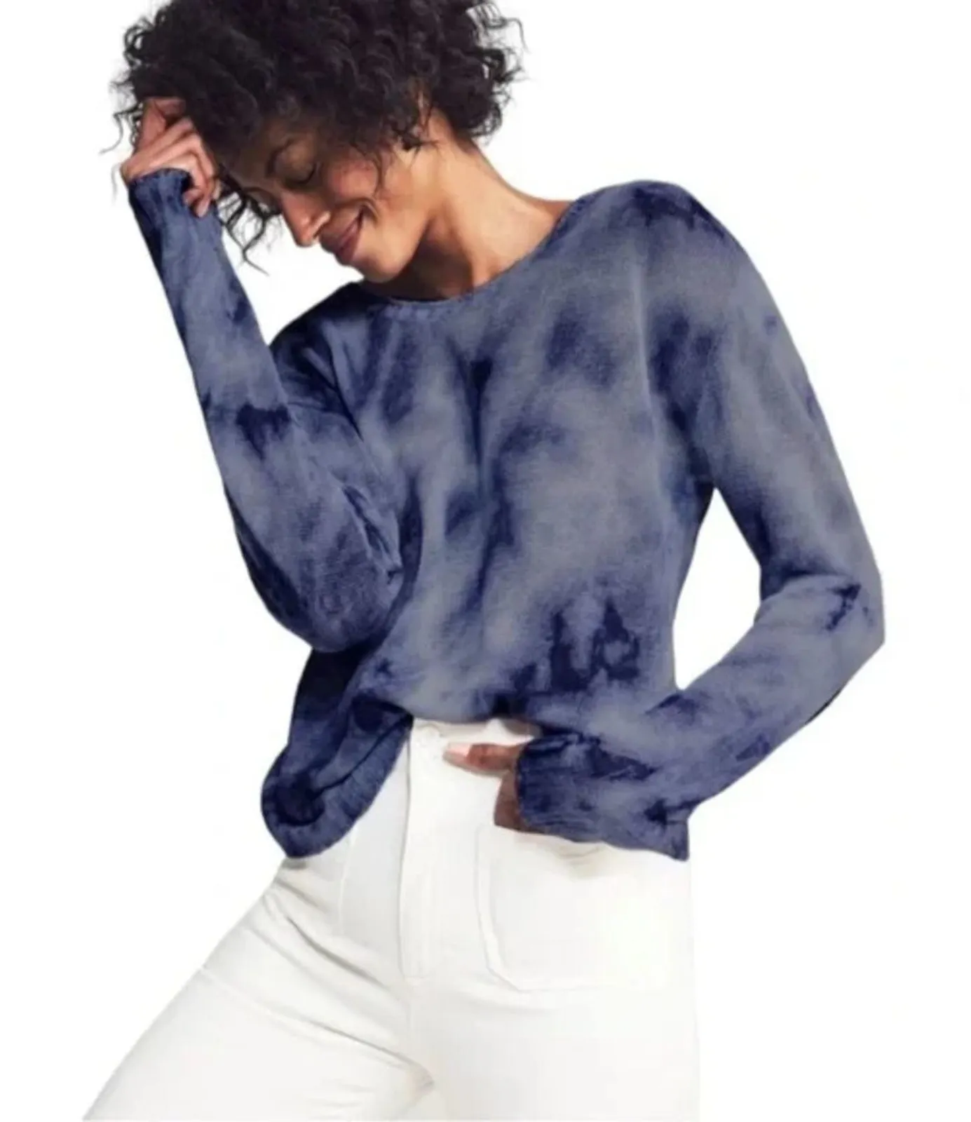 Faherty Reenie Lightweight Linen Sweater Tie Dye Navy Blue Size Small - Image 1