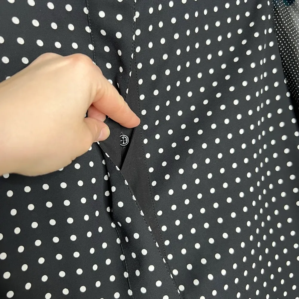 Anne Klein Black & White Mini Polka Dot Poet Long Sleeve Blouse - Image 6