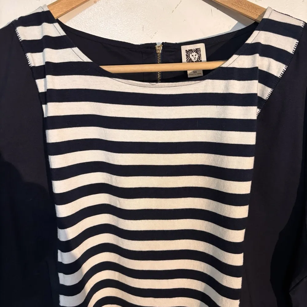 Anne Klein Womens Blouse 3XL Cap Sleeve Round Neck Blue/Stripes High-low - Image 4