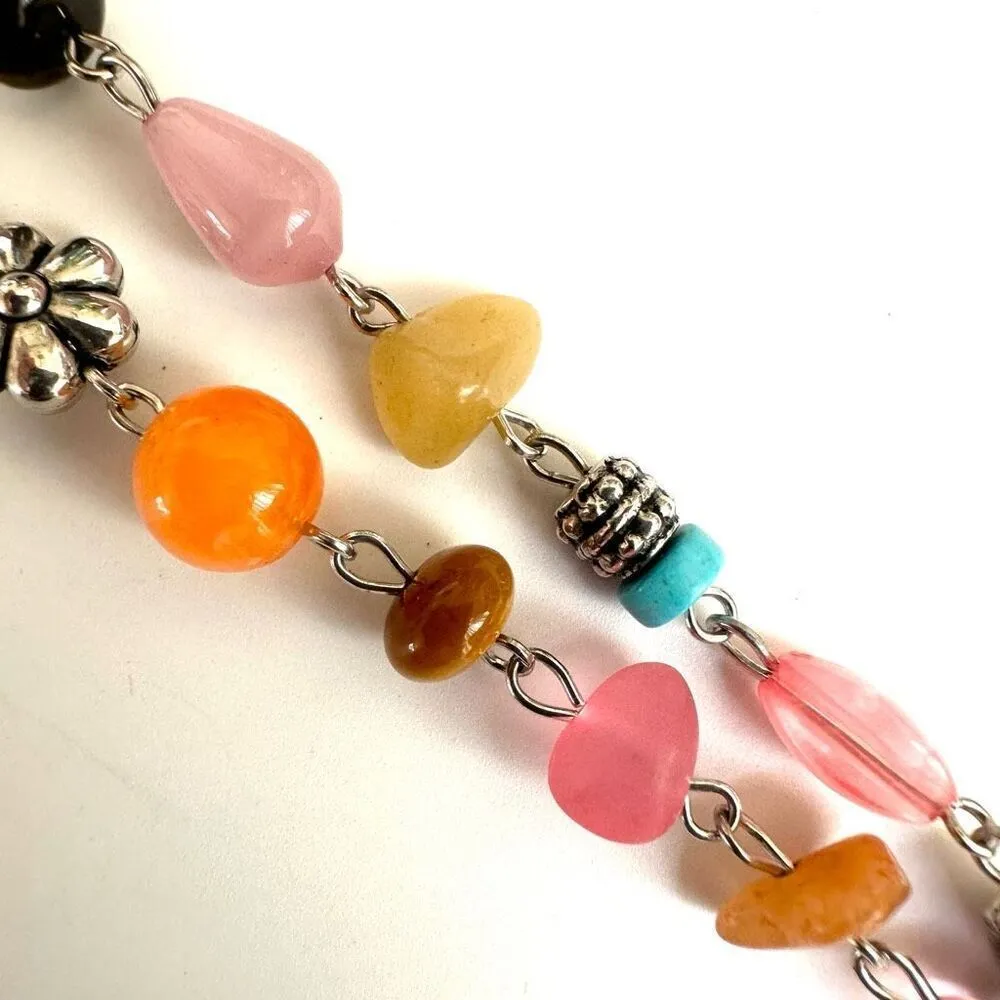 Silver tone colorful tigers eye teardrop pendant necklace - Image 7