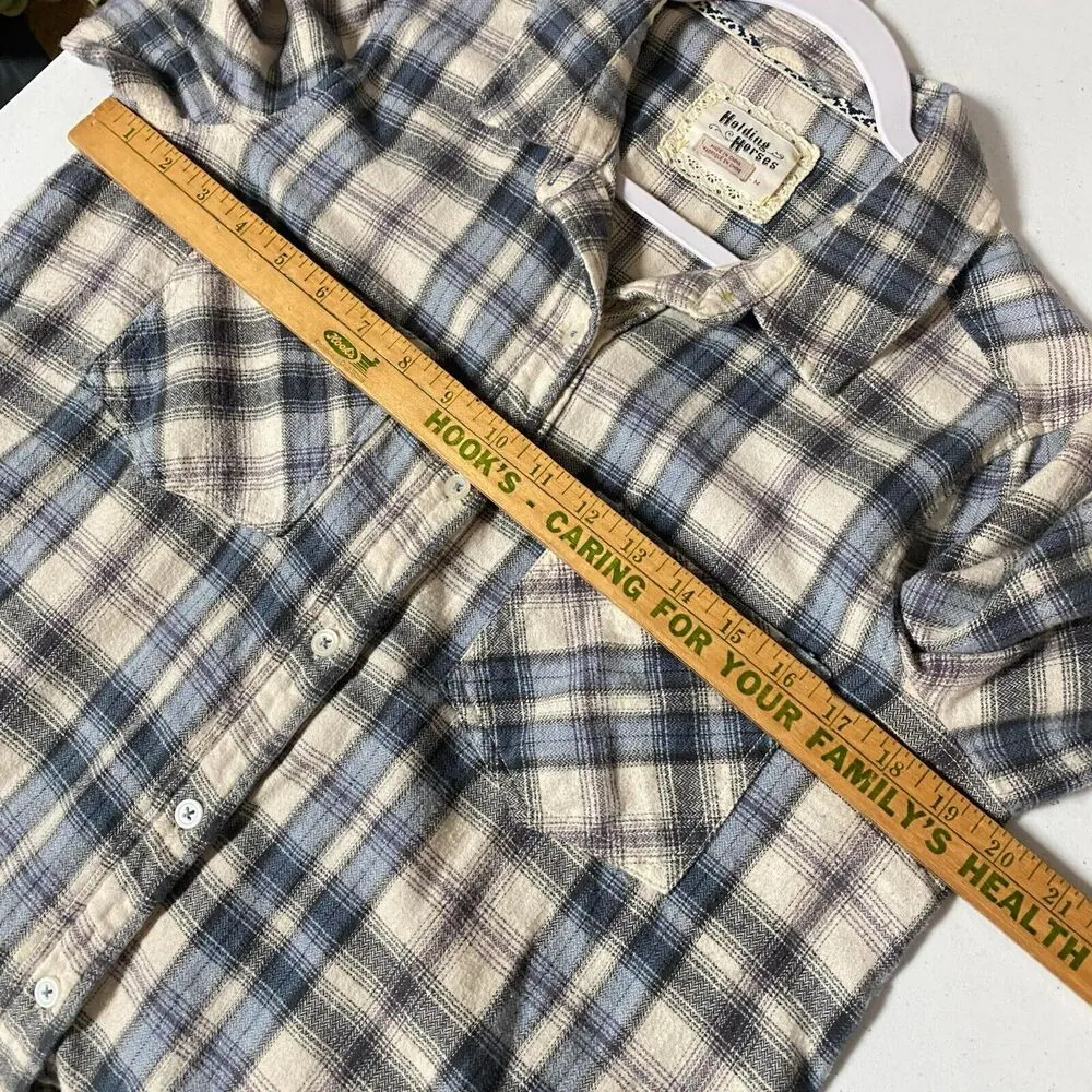 Anthropologie Holding Horses Women's Peplum Button-Up Flannel Plaid Shirt Size M - Image 6