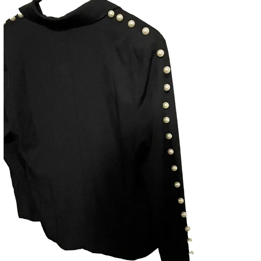 Why Dress Black Blazer Medium Pearl Embellished Edgy Studded Classic Elegant NWT - Image 15