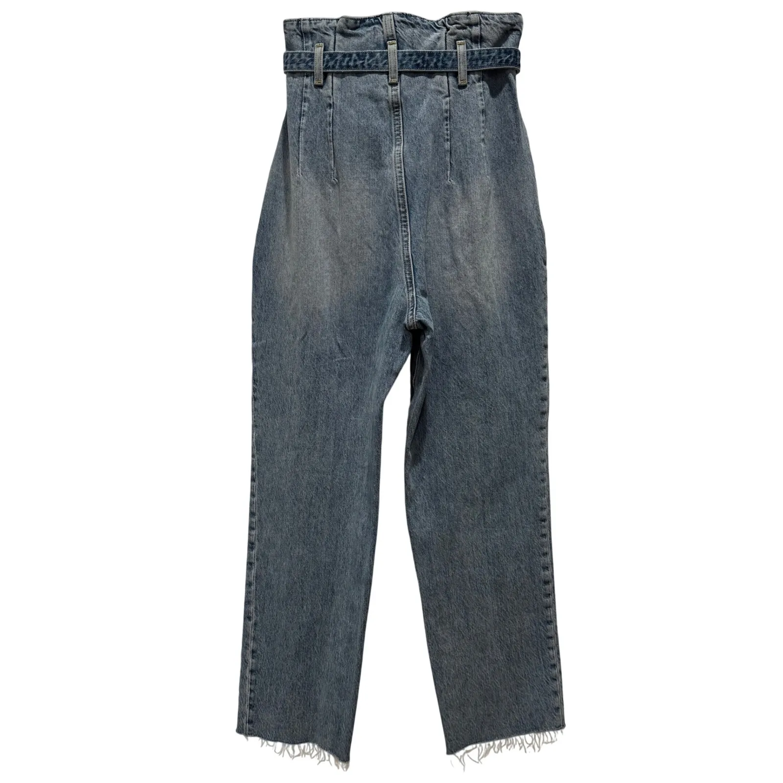 Abercrombie Fitch Mom Jean High Rise Paperbag Belted Frayed Hem Light Wash Sz 25 - Image 7