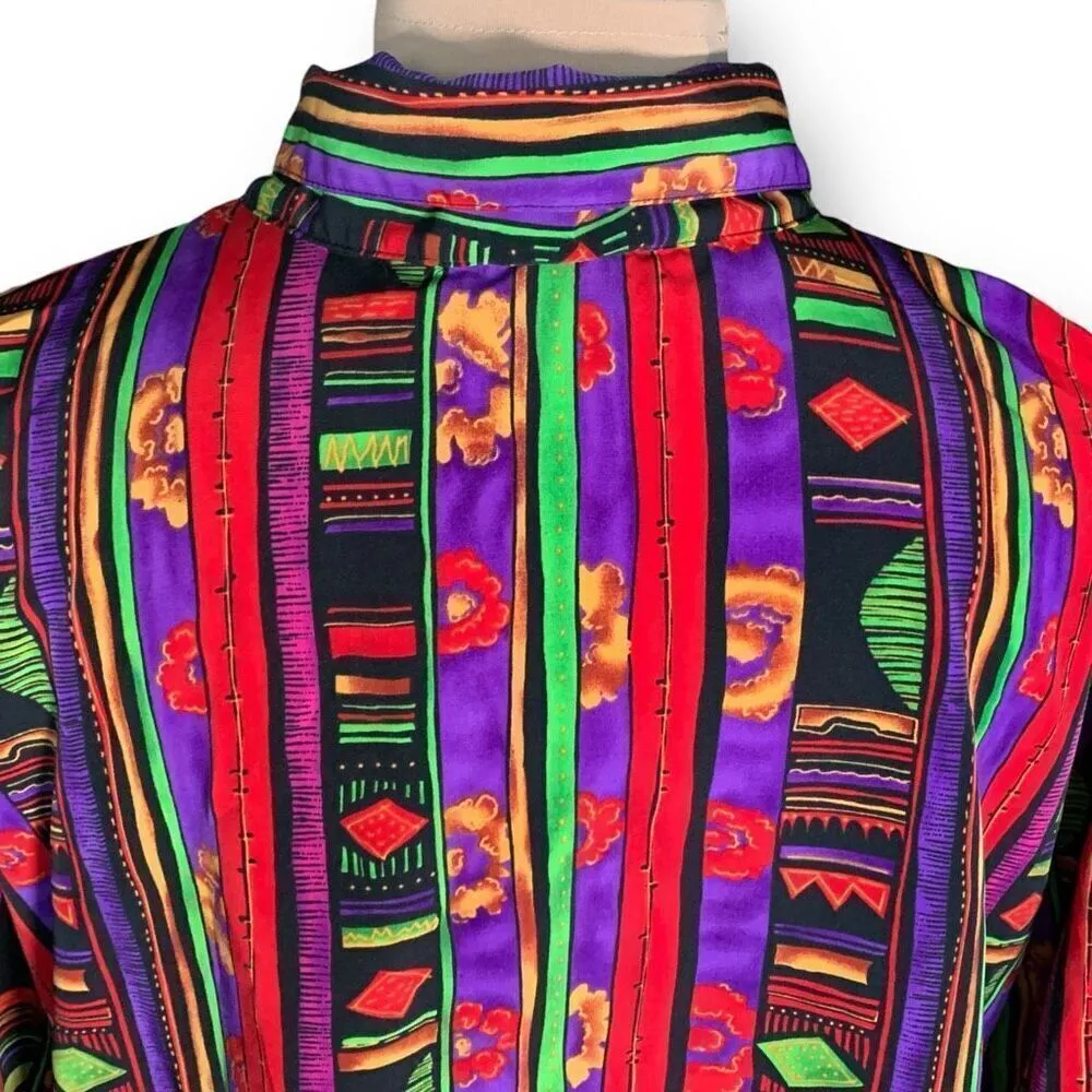 Vintage Maggie Sweet Shirt Multicolor Vertical Striped Tribal Print Button Down Purple Size 2X - Image 5