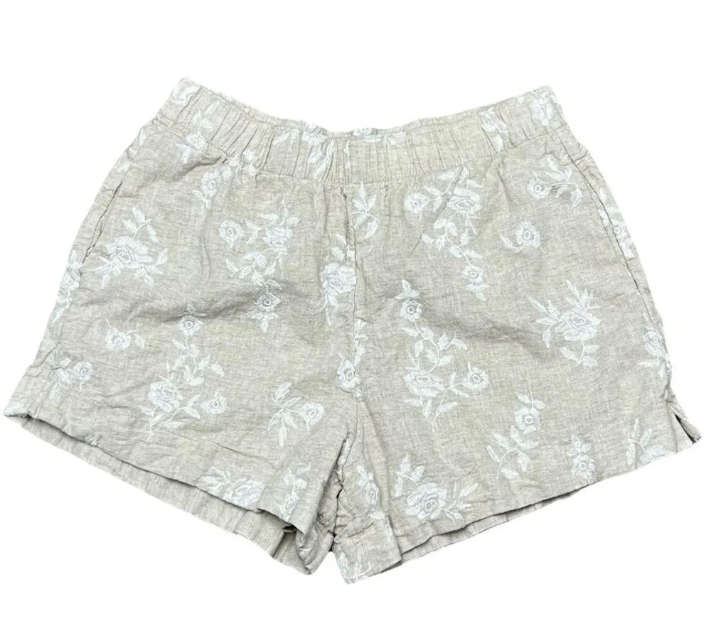 Abercrombie & Fitch Beige Embroidered Linen Shorts Beach Boho Preppy Coastal L - Image 2