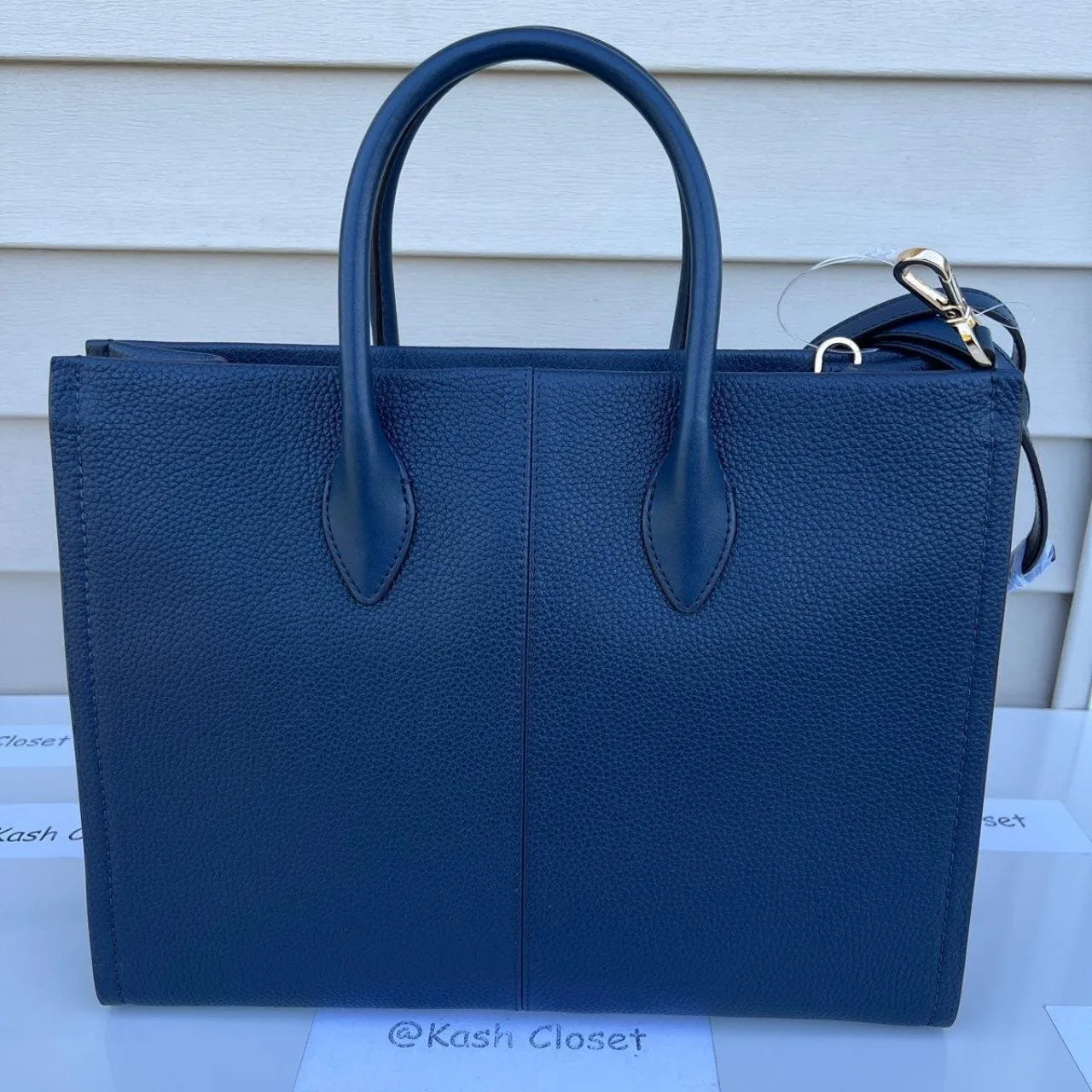 Michael Kors Navy Mirella Tote Bag Medium Pebbled Leather - Image 4