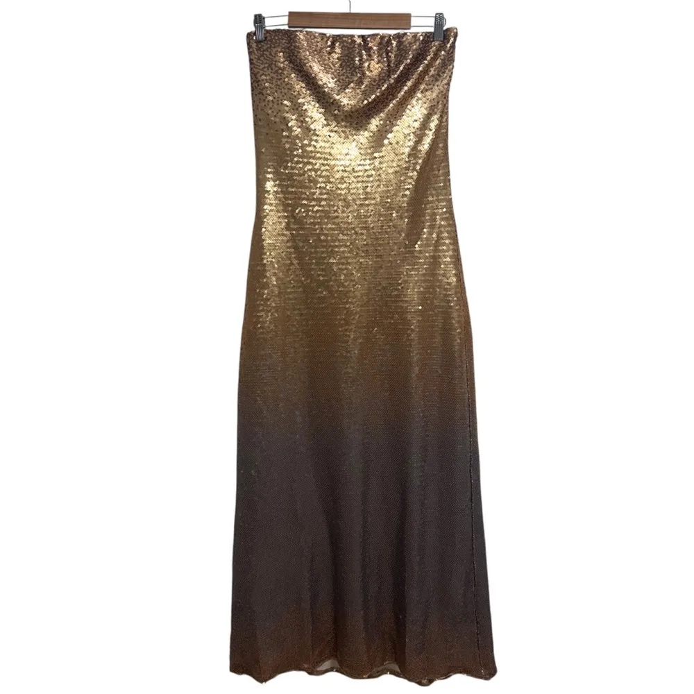 NEW NWT Show Me Your Mumu Taylor Strapless Tube Maxi Dress In Gold Ombre Sequins - Image 3