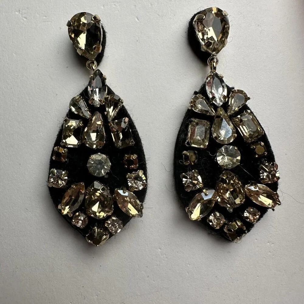 LOFT Multi Color Rhinestone & Black Felt Pierced Dangle Drop Earrings NWT $39 - Image 3