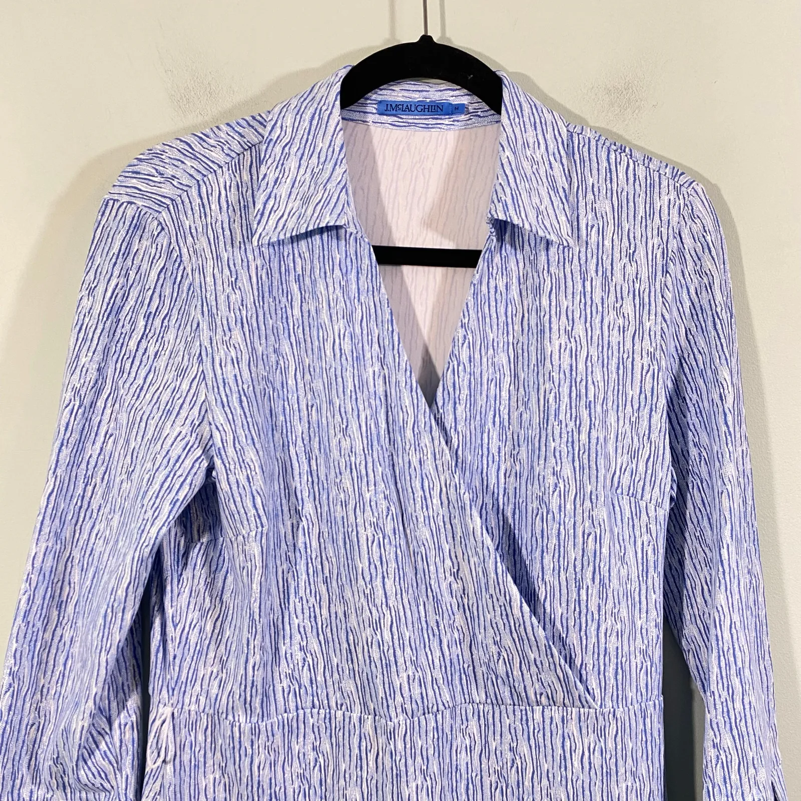 J McLaughlin Women Blue Textured Ridge Faux Wrap Catalina Knit Verte Dress Sz M Size M - Image 2