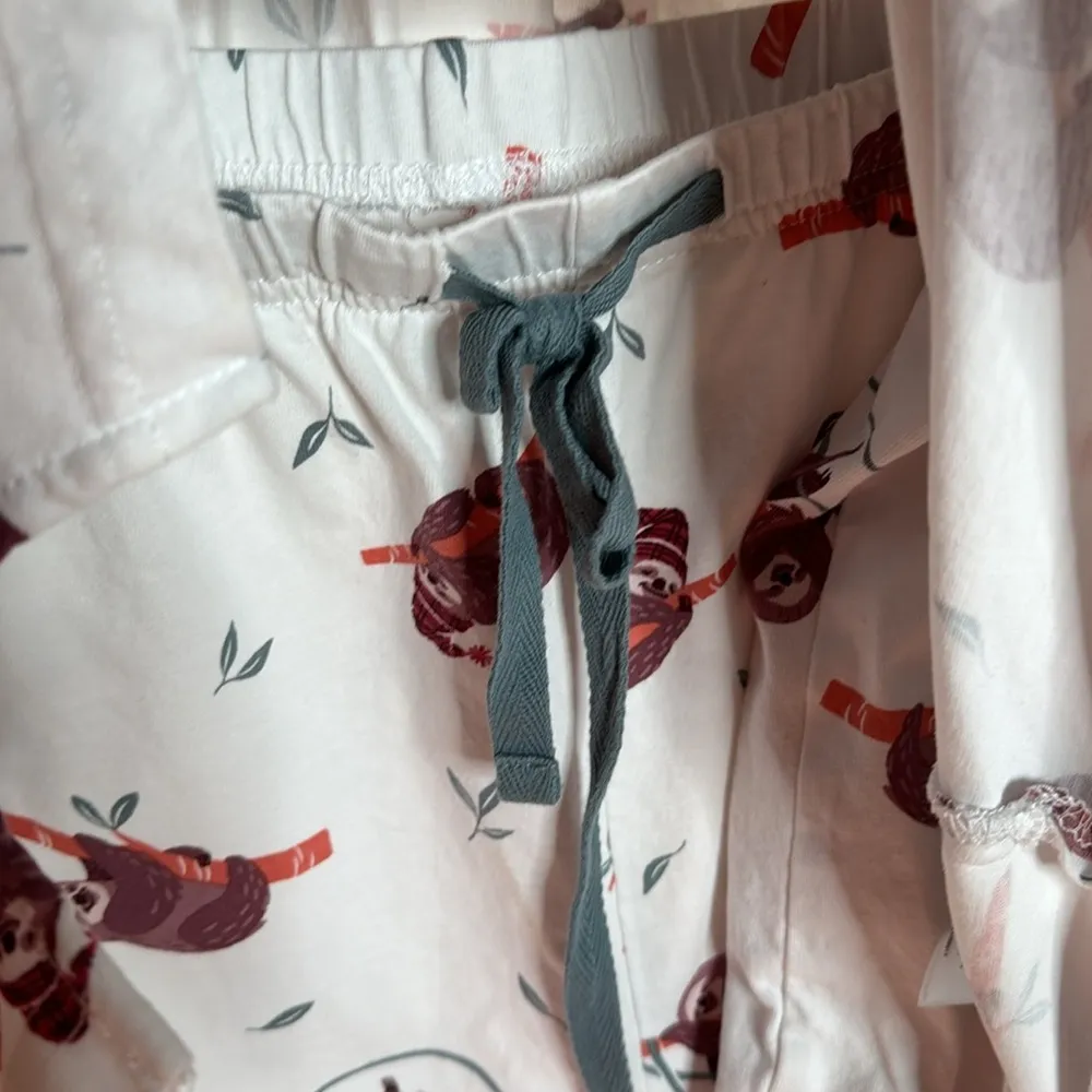 NWOT Pajamagram Sloth Classic 100% Cotton Pajama Set White Size 2X - Image 8
