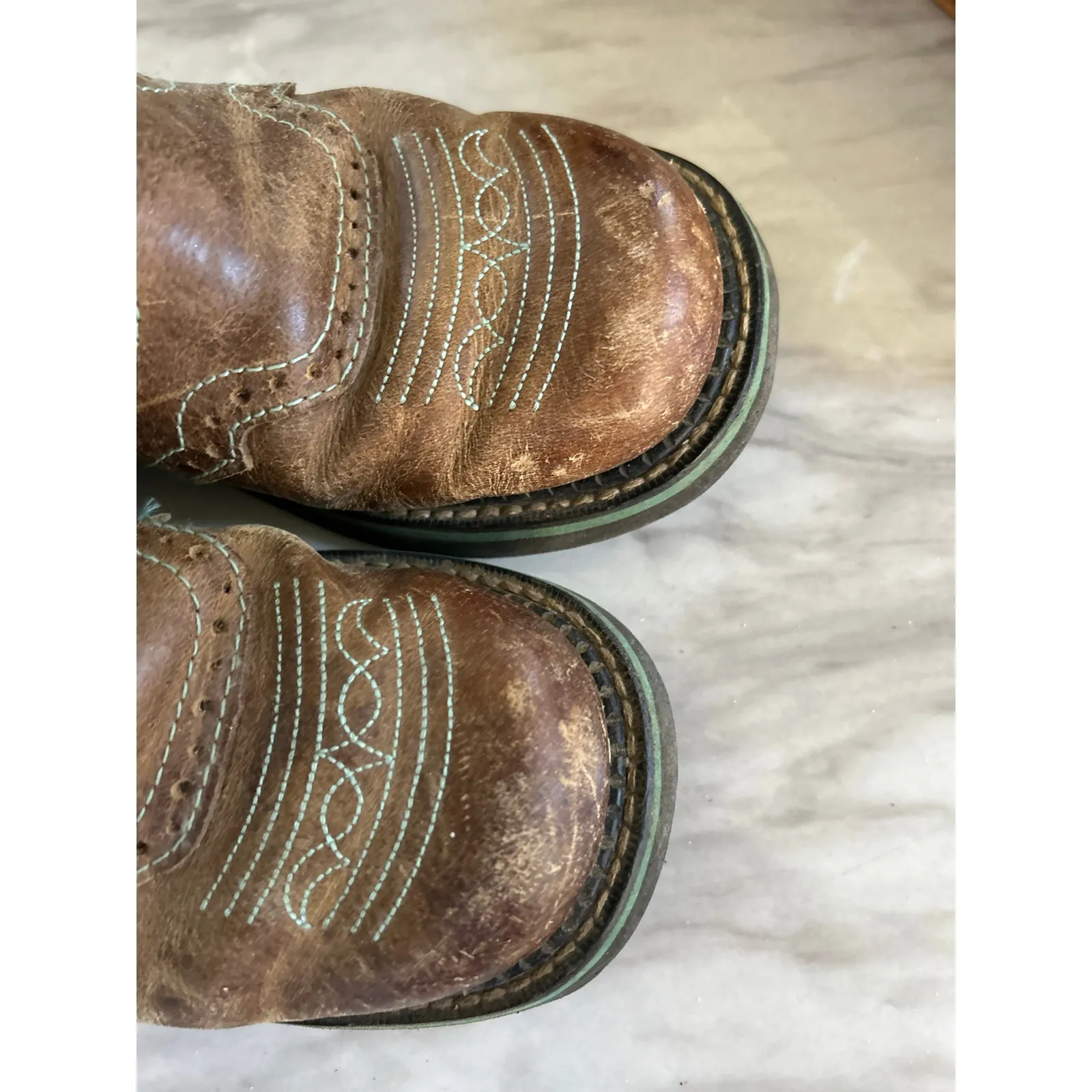 Justin's Turquoise Green & Brown Embroidered Flower "Gypsy" Cowboy Boots - Image 4