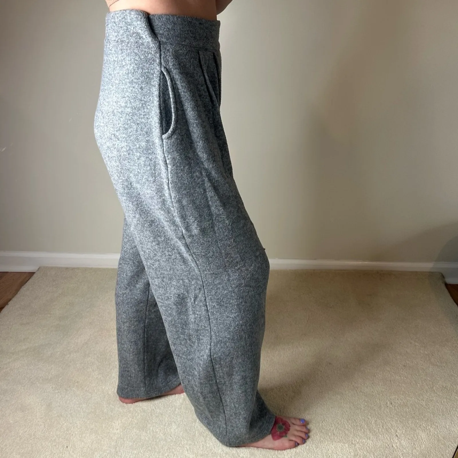 Source Unknown Gray Wide Leg Fleece Wool Style Wide Leg Pants - Image 3