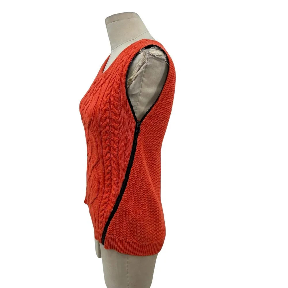 Sachin & Babi Orange Cable Knit Side Zip‎ Sweater Vest Sleeveless Size Small - Image 5