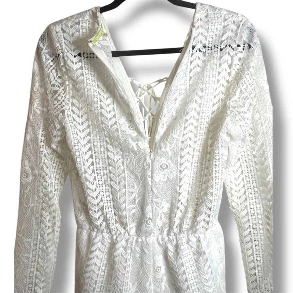 Ivory White Lace Long Sleeve Romper Fully Lined Size Small - Image 5