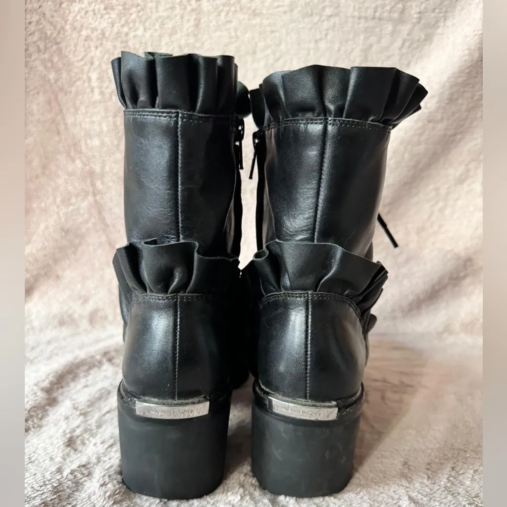 Michael Kors women’s Black Leather‎ Bella Ruffle Boot size 6.5 - Image 5