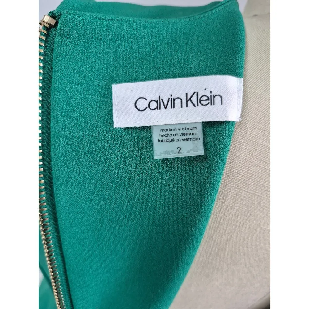 NWT Calvin Klein Spandex Sleeveless Dress Emerald Green Gold Zipper back Sz 2 - Image 4