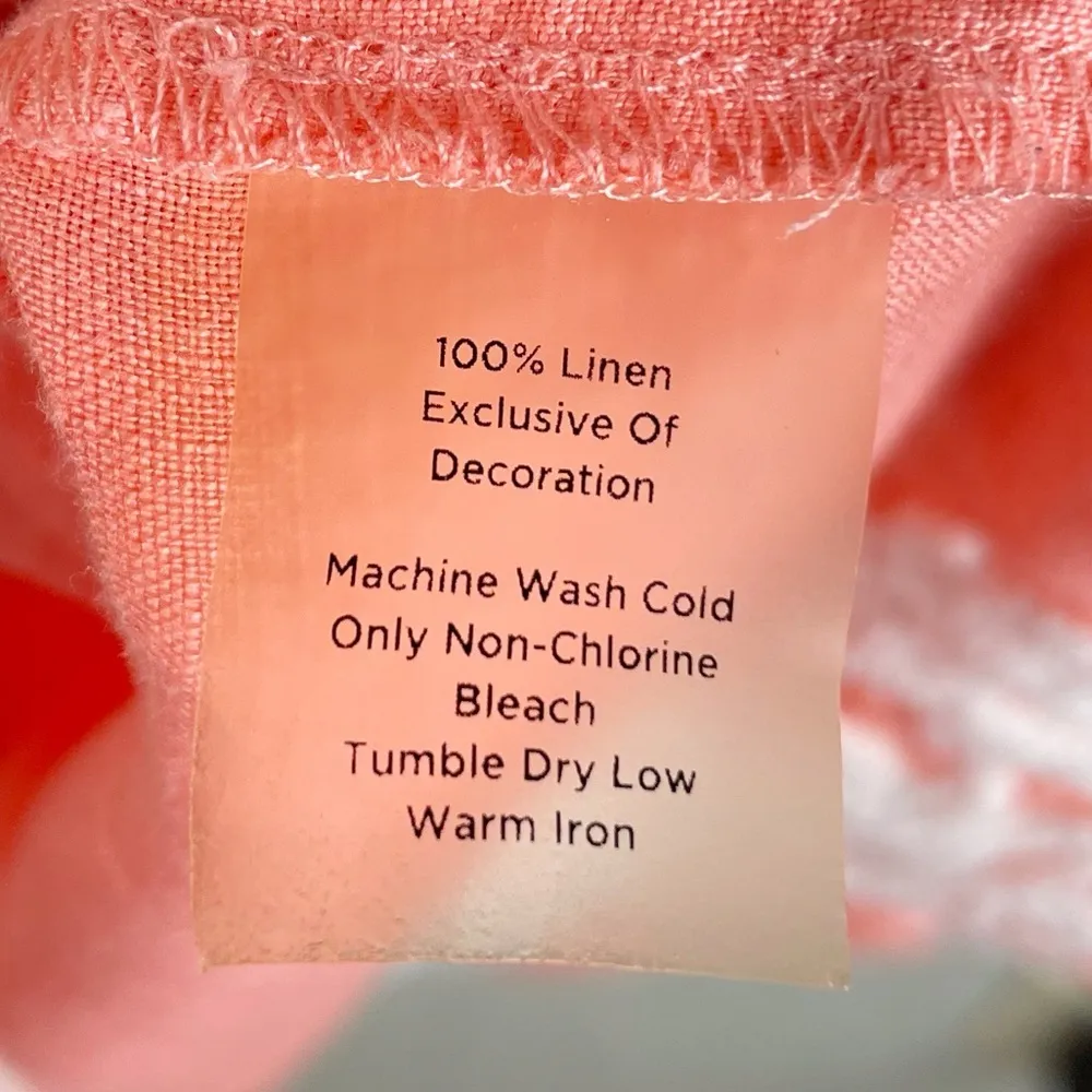 Talbots Petites Coral Linen Embroidered Peasant Top Size Large Button Front Boho - Image 5