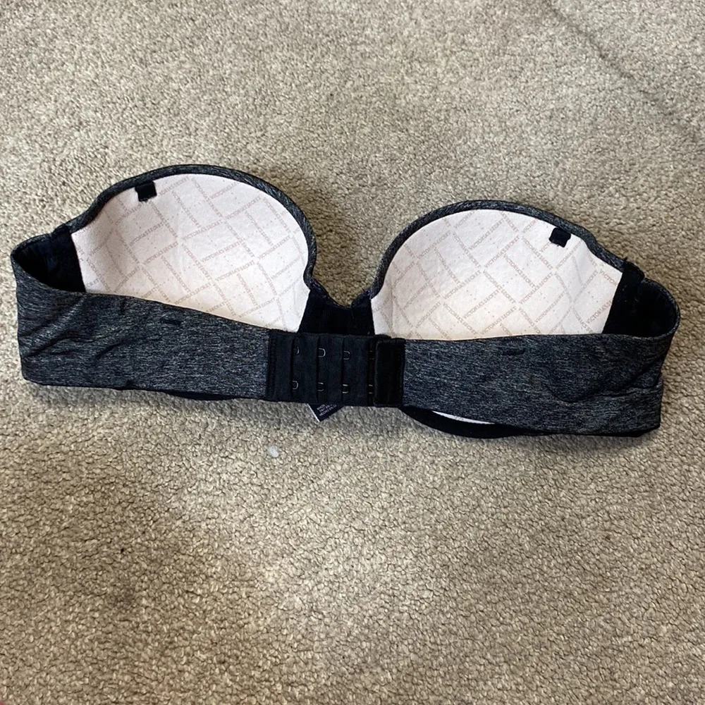 Victoria’s Secret Black Marl Strapless T-Shirt Lightly Lined Bra Size 34 B - Image 2