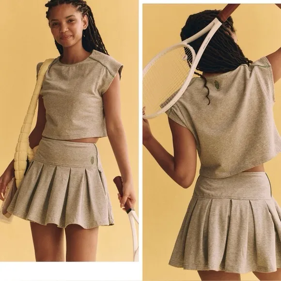 NEW SET! Free People Movement HOME BASE Cap-Sleeve Top Skirt Set GRAY Size SMALL - Image 7