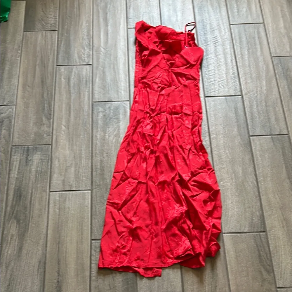 For Love And Lemons Red Asymmetrical Ruched Sundress - Image 4