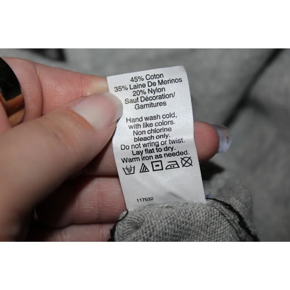 Women's J. Crew Striped Lace Teddie Merino Wool Sweater Gray Black Shirt Size S - Image 5