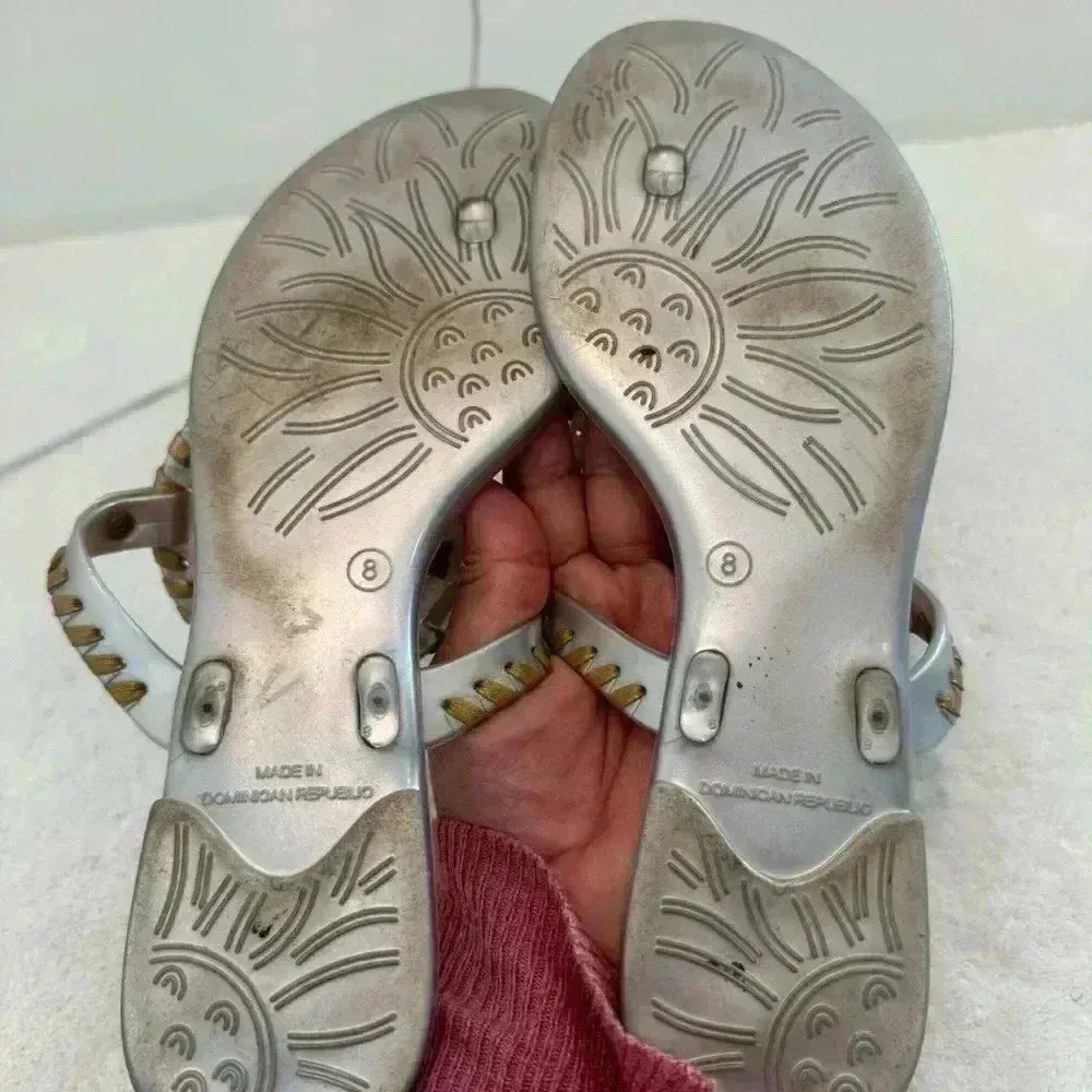 Jack Rogers Georgia Jelly Thong Sandals Silver & Gold Women's Size 8 - Image 7