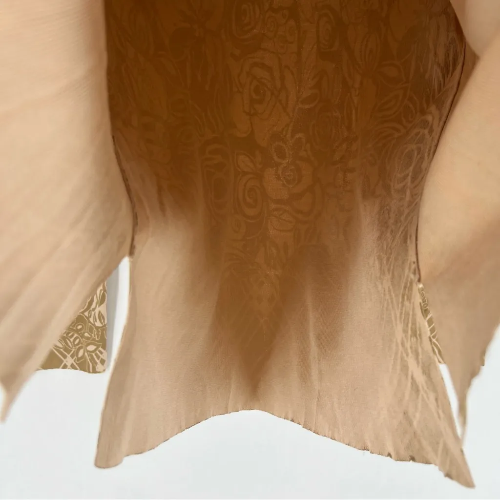 Bacci Beige Floral‎ Print Ribbed Long Sleeve Split Neck Top NWT Size M Tan Size M - Image 6